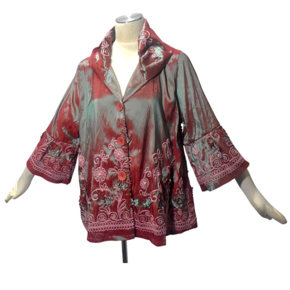 Damee Inc. Iridescent Shimmer Embroidered Embellished Artsy Jacket L - Picture 2 of 8